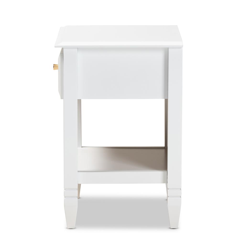 Naomi Classic and Transitional White Finished Wood 1-Drawer Bedroom Nightstand. Picture 13