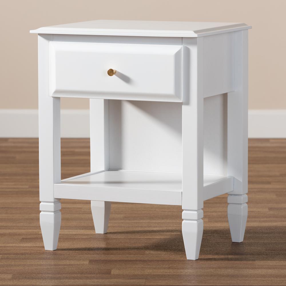Naomi Classic and Transitional White Finished Wood 1-Drawer Bedroom Nightstand. Picture 17