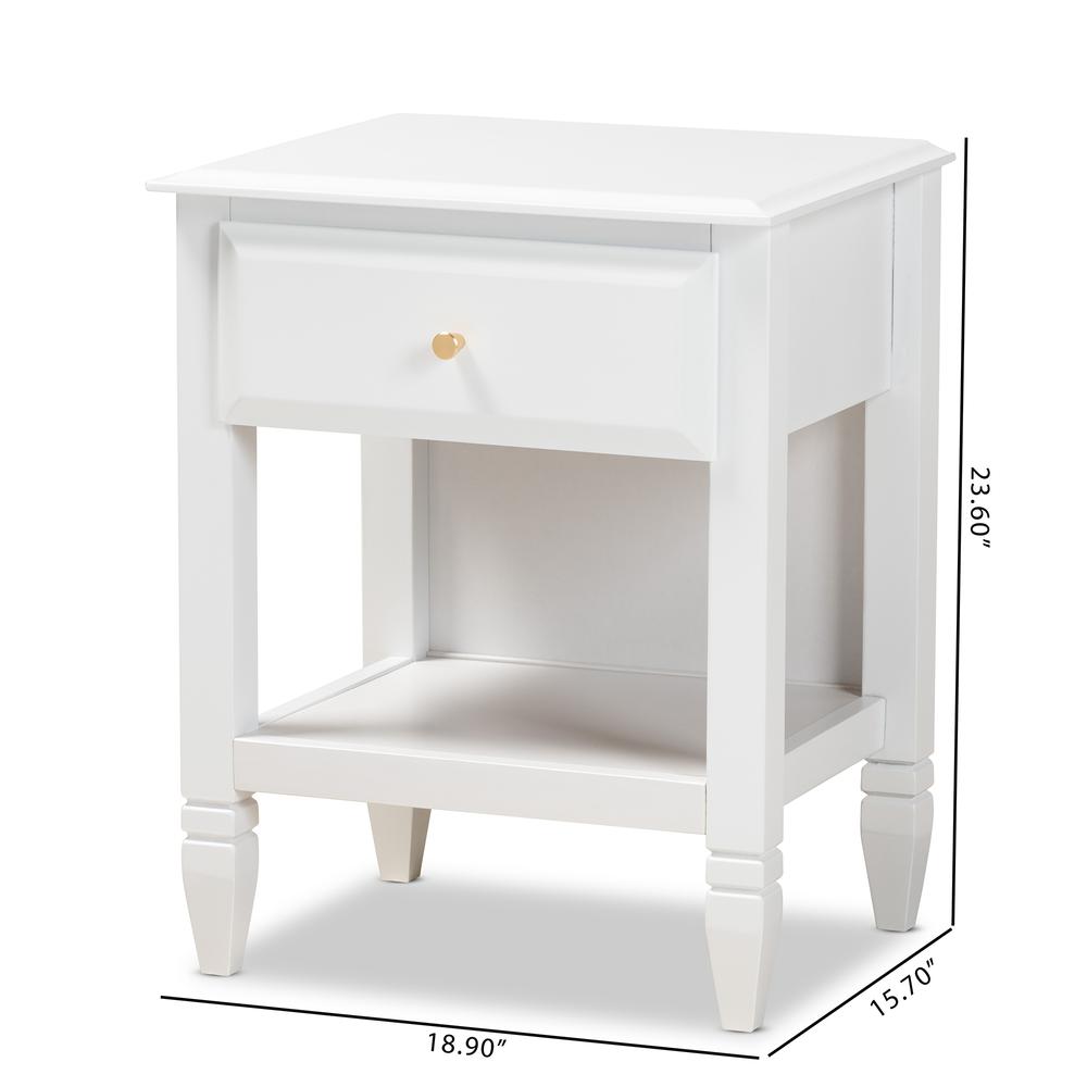 Naomi Classic and Transitional White Finished Wood 1-Drawer Bedroom Nightstand. Picture 18