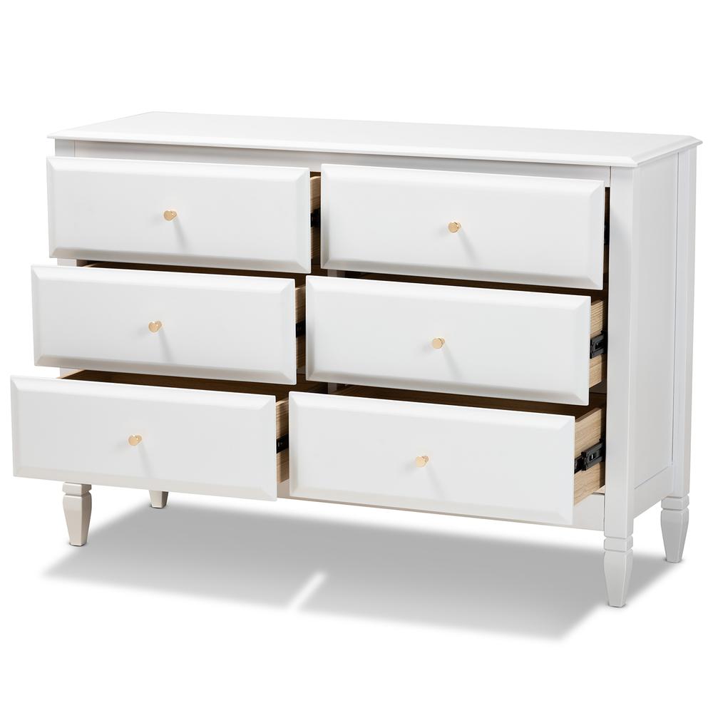 Naomi Classic and Transitional White Finished Wood 6-Drawer Bedroom Dresser. Picture 11