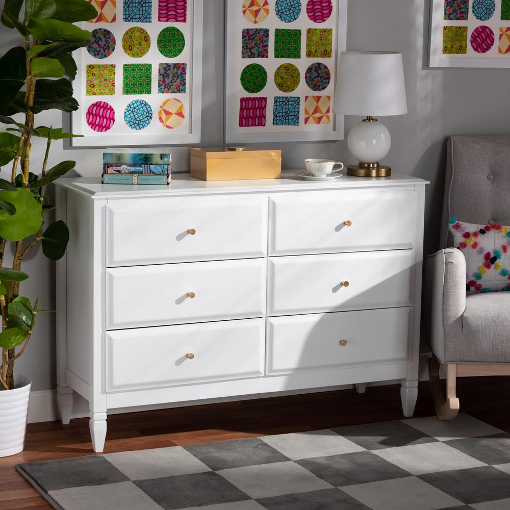 Naomi Classic and Transitional White Finished Wood 6-Drawer Bedroom Dresser. Picture 16