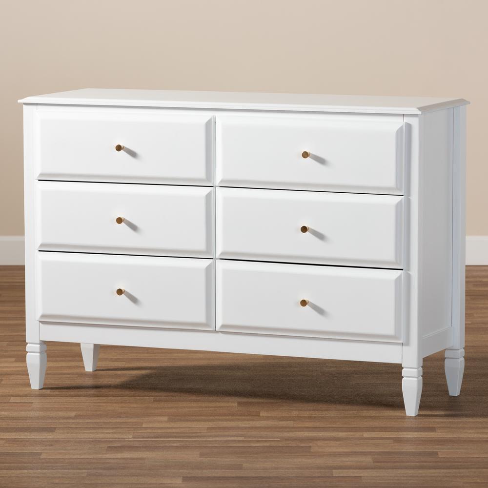 Naomi Classic and Transitional White Finished Wood 6-Drawer Bedroom Dresser. Picture 17