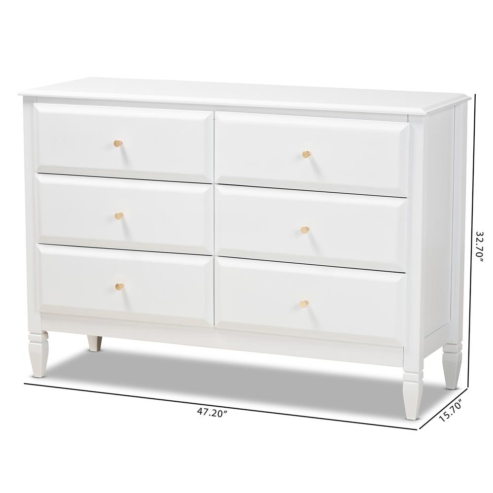 Naomi Classic and Transitional White Finished Wood 6-Drawer Bedroom Dresser. Picture 18