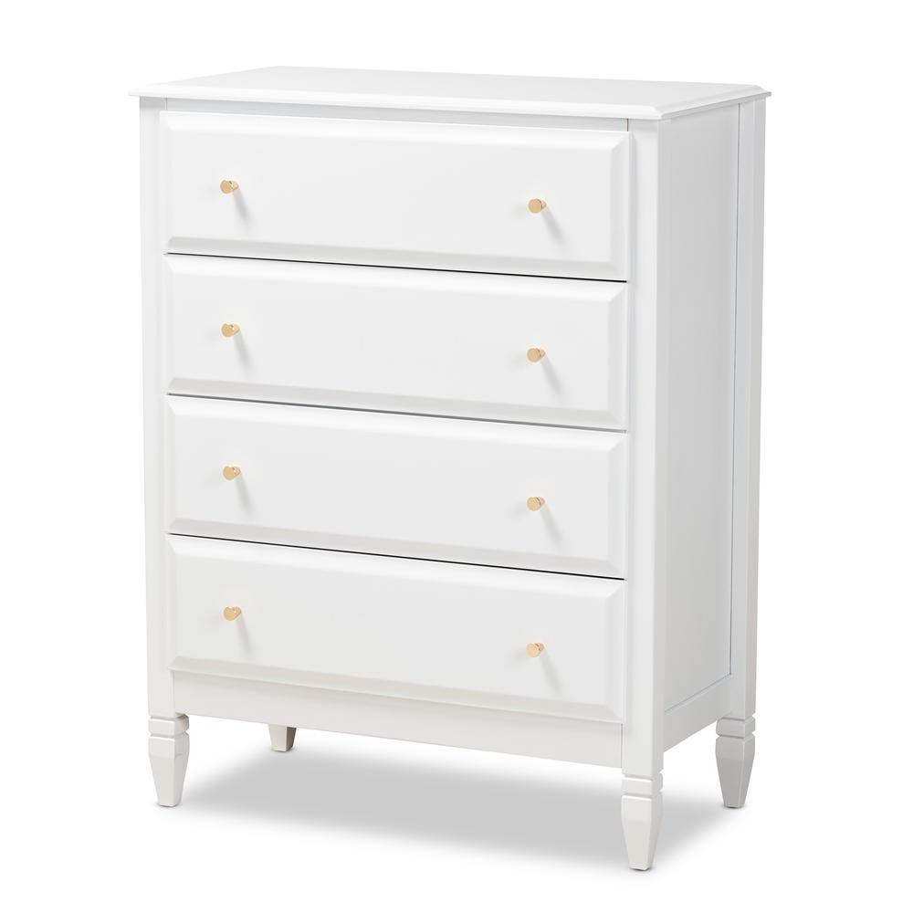Naomi Classic and Transitional White Finished Wood 4-Drawer Bedroom Chest. Picture 10