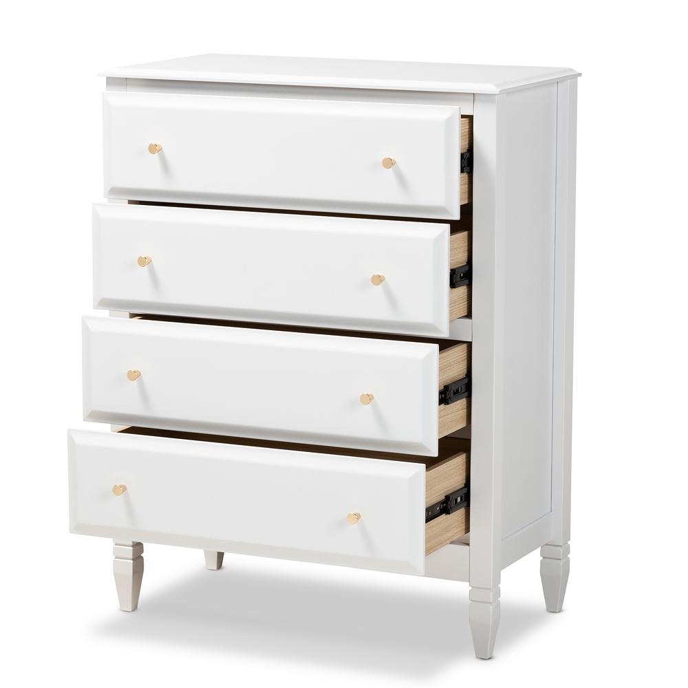 Naomi Classic and Transitional White Finished Wood 4-Drawer Bedroom Chest. Picture 11