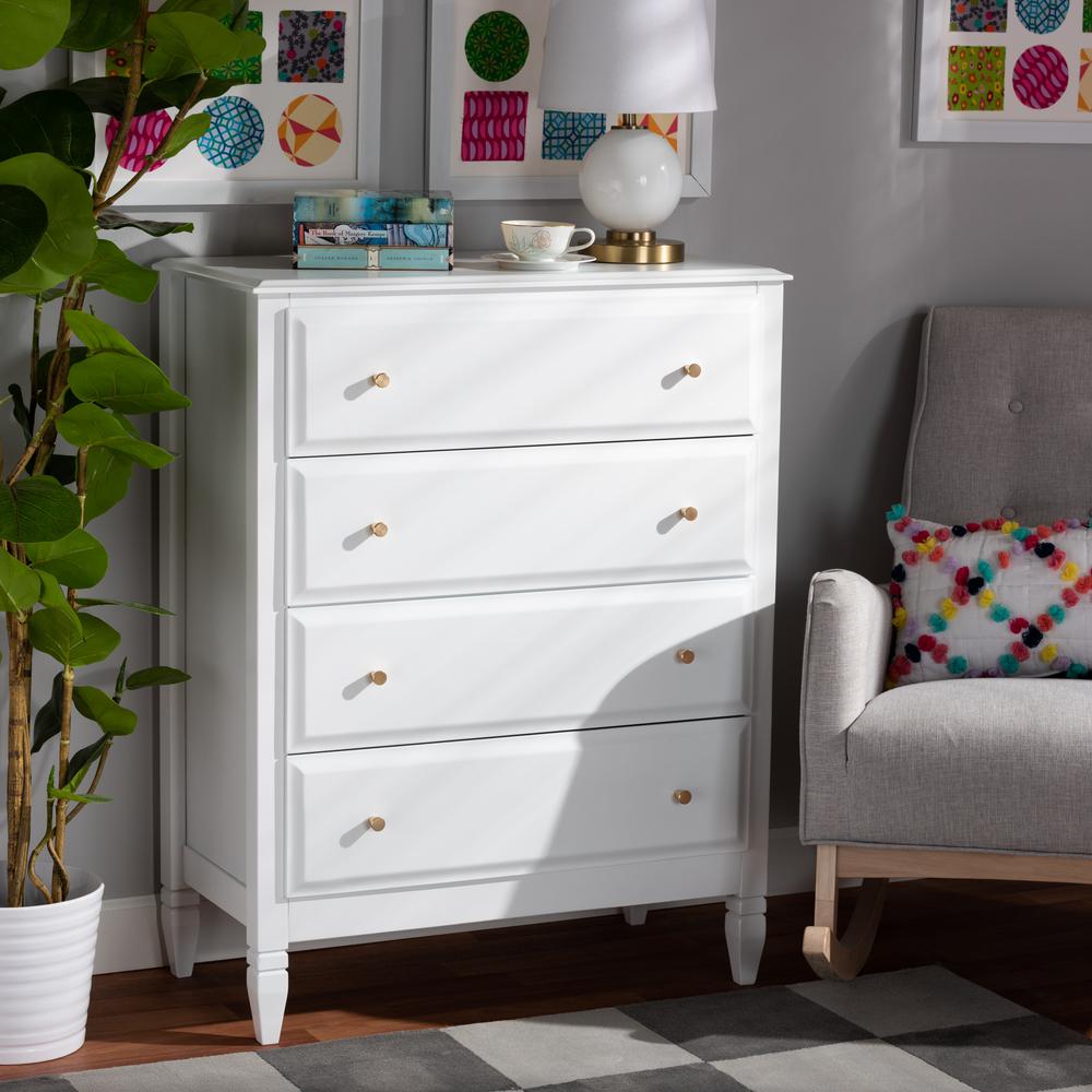 Naomi Classic and Transitional White Finished Wood 4-Drawer Bedroom Chest. Picture 16