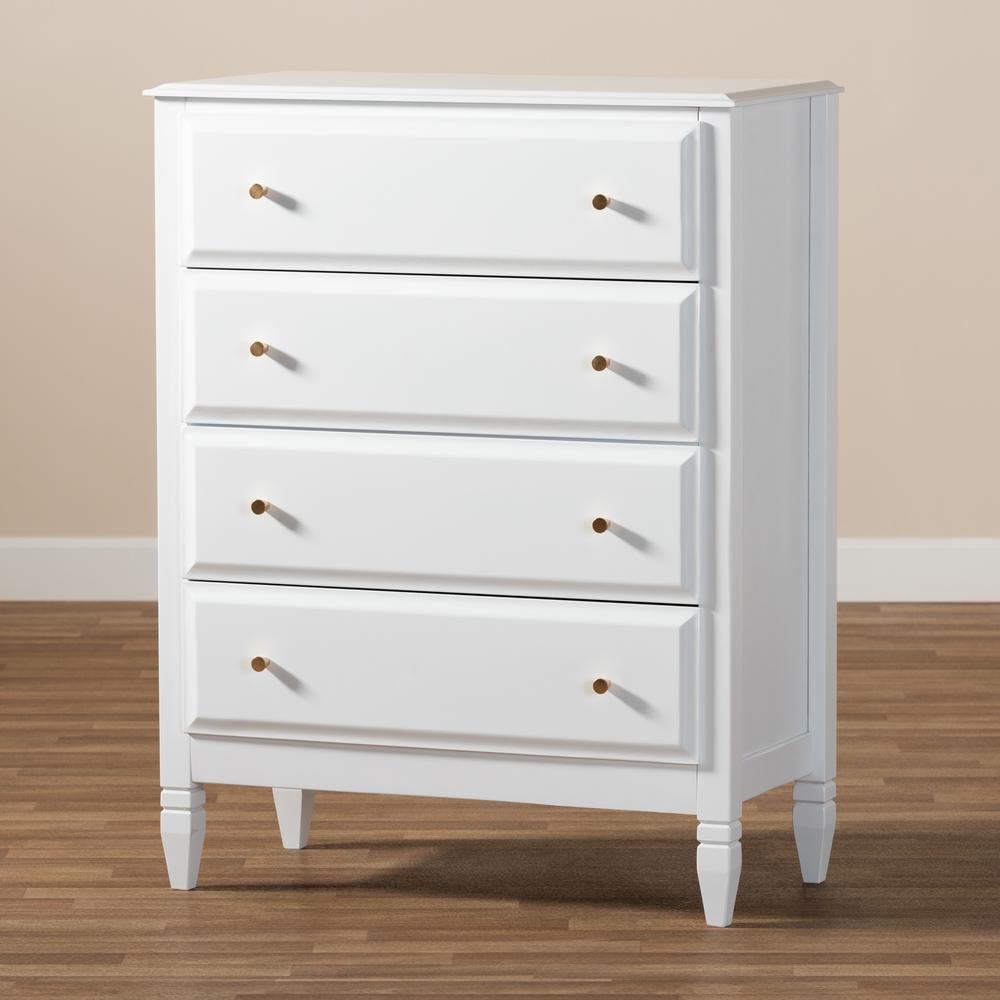 Naomi Classic and Transitional White Finished Wood 4-Drawer Bedroom Chest. Picture 17