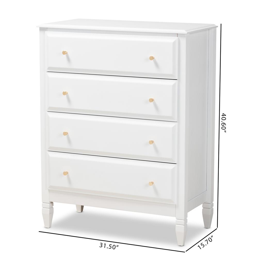 Naomi Classic and Transitional White Finished Wood 4-Drawer Bedroom Chest. Picture 18