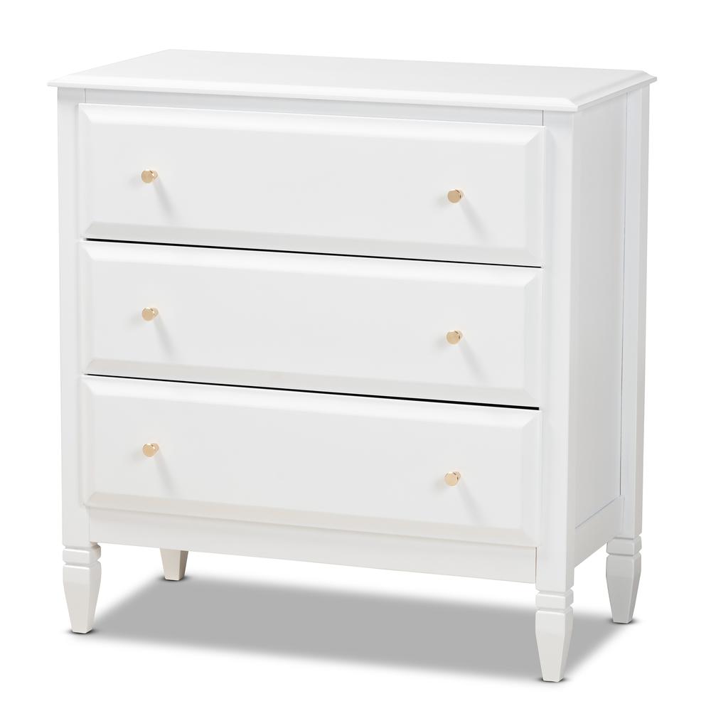 Naomi Classic and Transitional White Finished Wood 3-Drawer Bedroom Chest. Picture 10