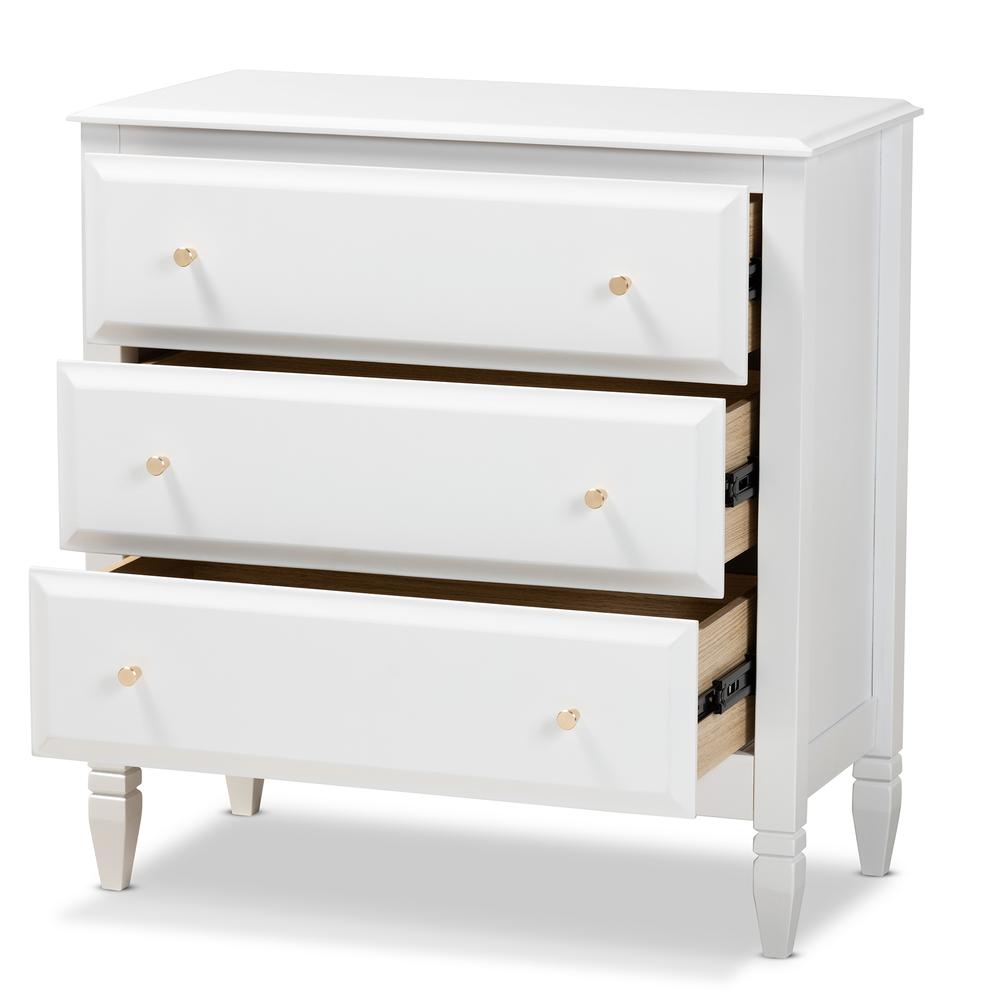 Naomi Classic and Transitional White Finished Wood 3-Drawer Bedroom Chest. Picture 11