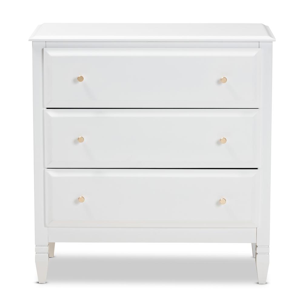 Naomi Classic and Transitional White Finished Wood 3-Drawer Bedroom Chest. Picture 12