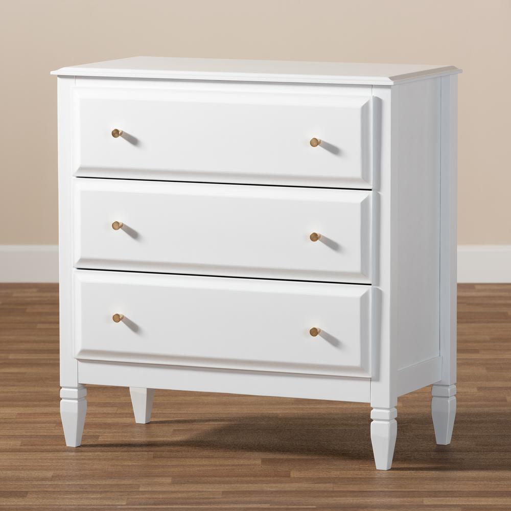 Naomi Classic and Transitional White Finished Wood 3-Drawer Bedroom Chest. Picture 17