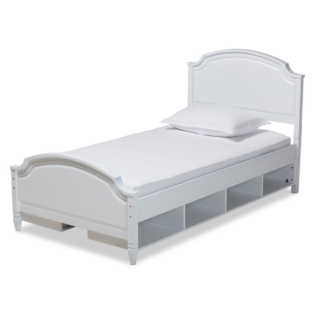 Traditional Transitional White Finished Wood Twin Size Storage Platform Bed. Picture 10