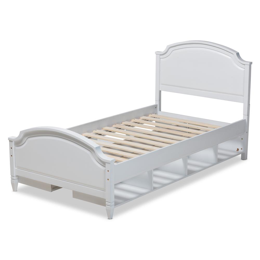 Traditional Transitional White Finished Wood Twin Size Storage Platform Bed. Picture 12