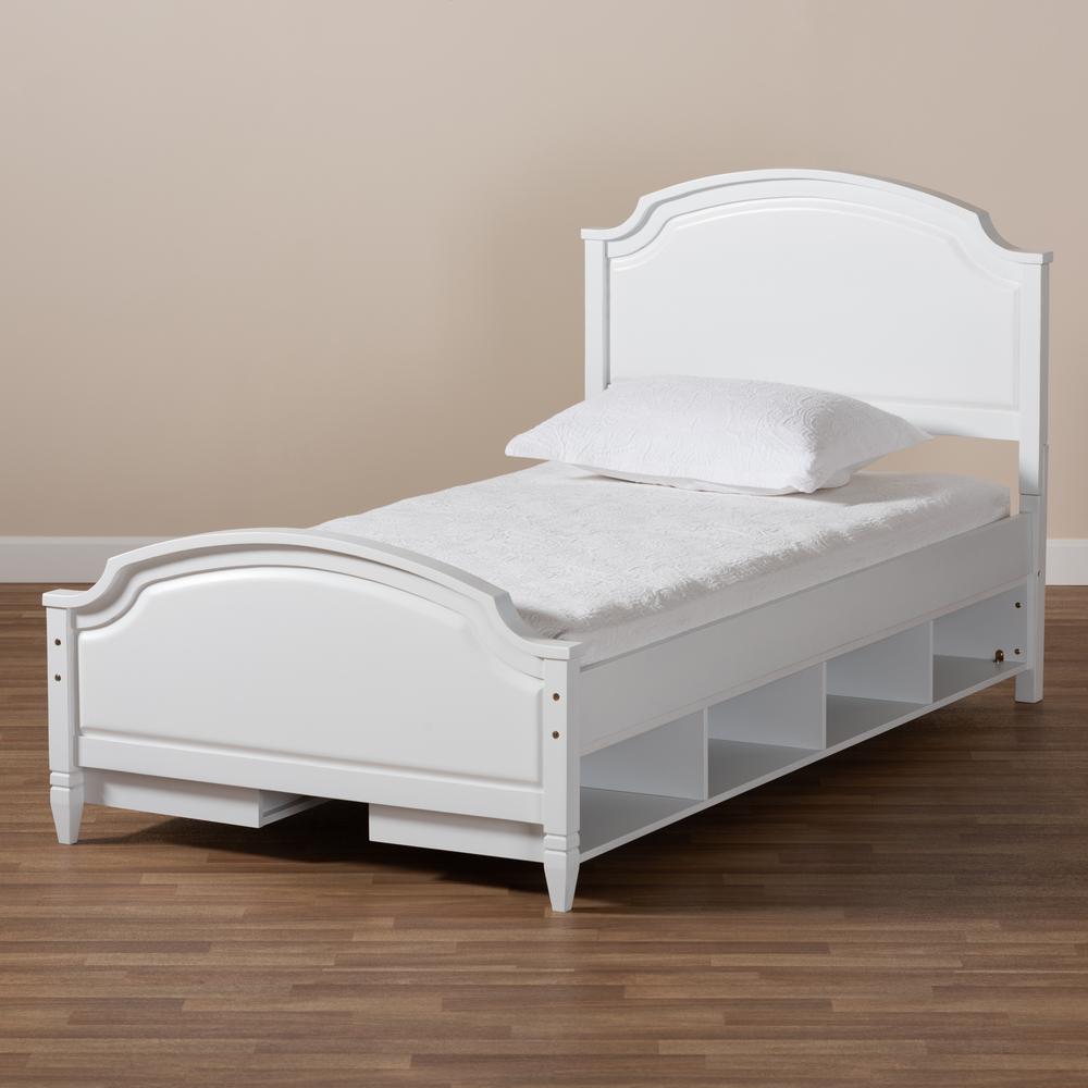 Traditional Transitional White Finished Wood Twin Size Storage Platform Bed. Picture 17