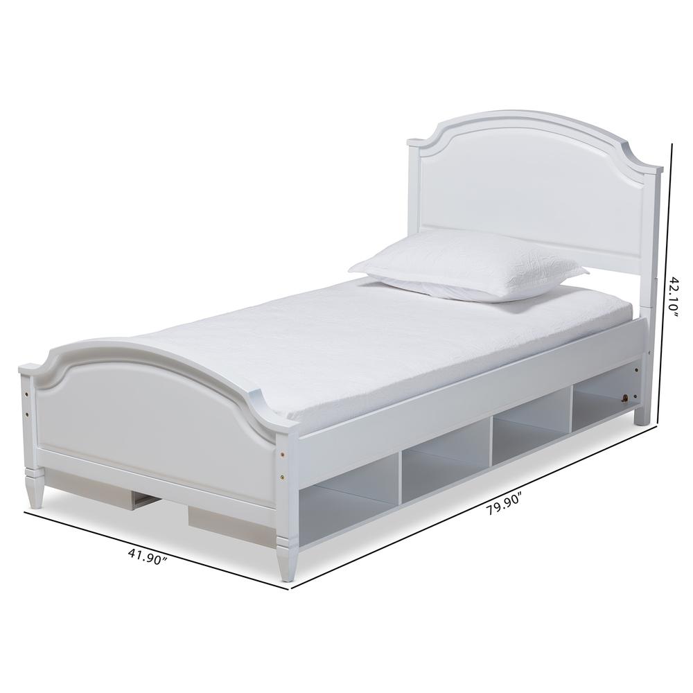 Traditional Transitional White Finished Wood Twin Size Storage Platform Bed. Picture 18
