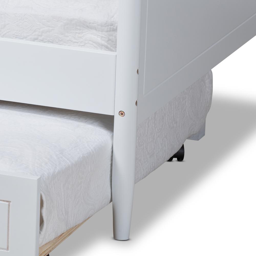 Farmhouse White Finished Wood Twin Size Daybed with Roll-Out Trundle Bed. Picture 20
