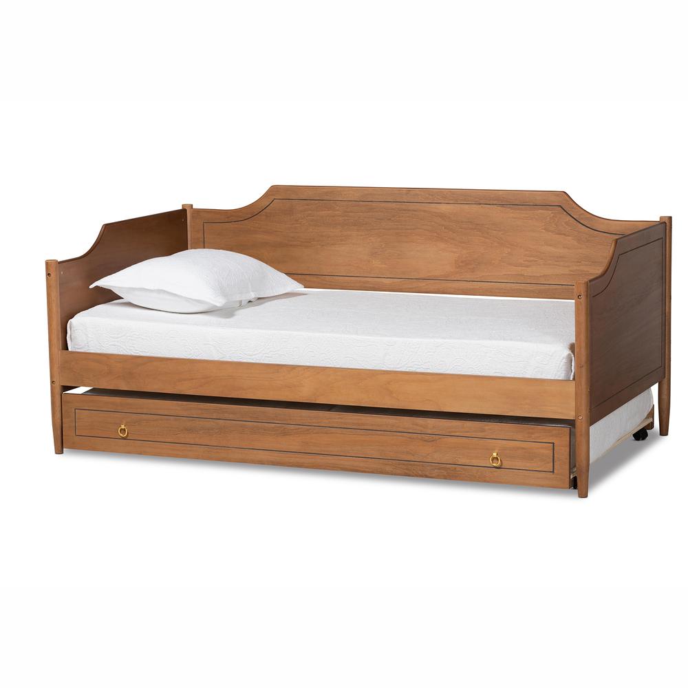 Farmhouse Walnut Brown Finished Wood Twin Size Daybed with Roll-Out Trundle Bed. Picture 13