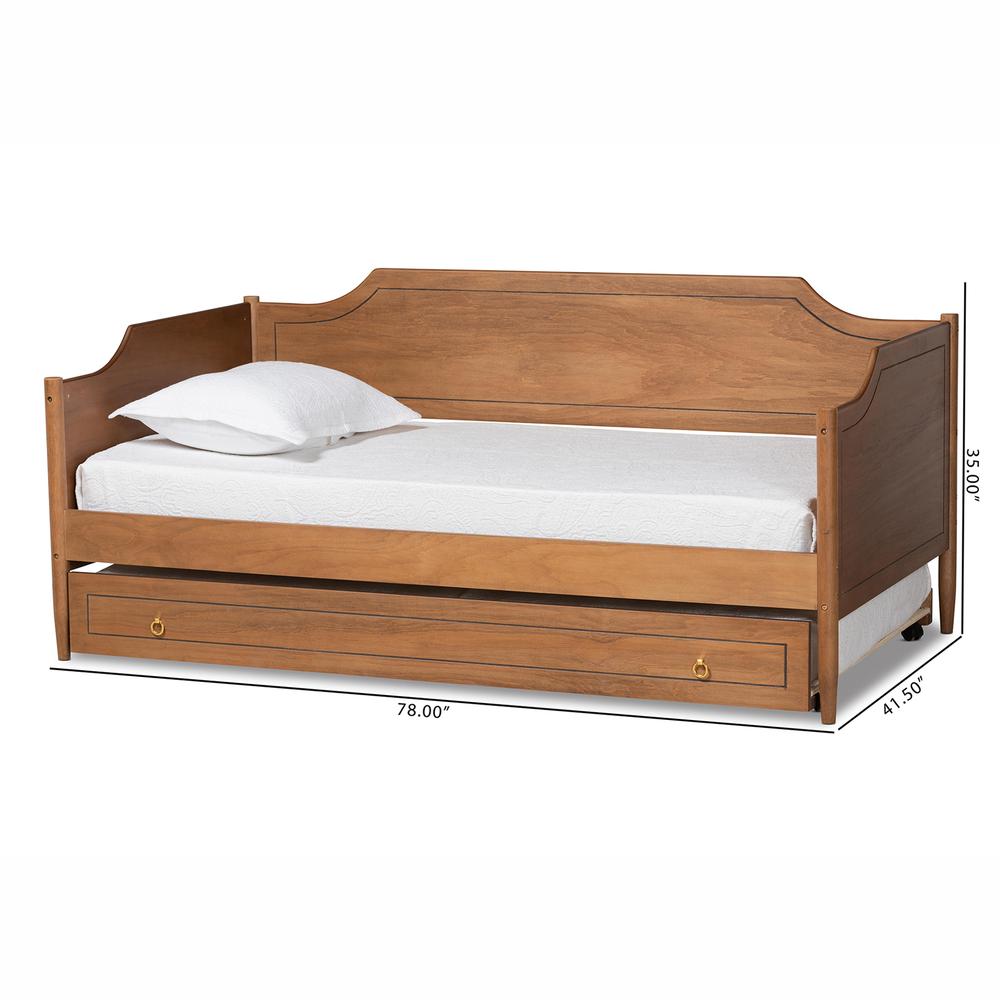 Farmhouse Walnut Brown Finished Wood Twin Size Daybed with Roll-Out Trundle Bed. Picture 24