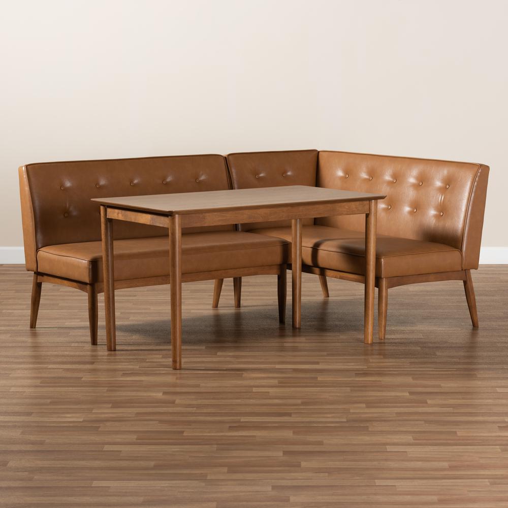 Modern Upholstered and Walnut Brown Finished Wood 3-Piece Dining Nook Set. Picture 19