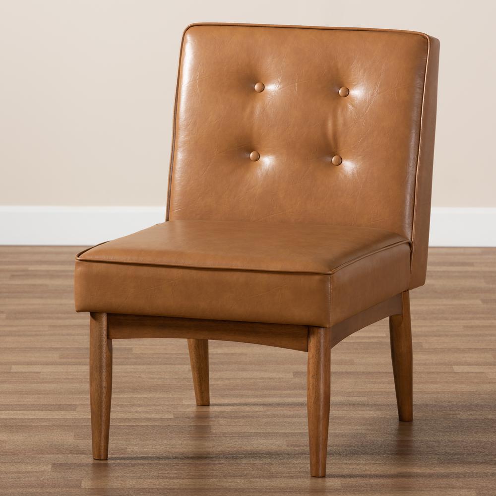 Leather Upholstered and Walnut Brown Finished Wood Dining Chair. Picture 17