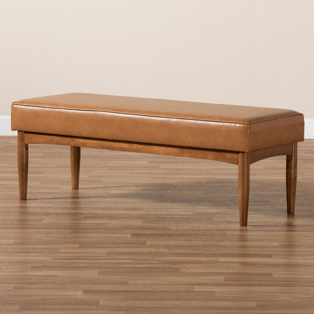 Leather Upholstered and Walnut Brown Finished Wood Dining Bench. Picture 13