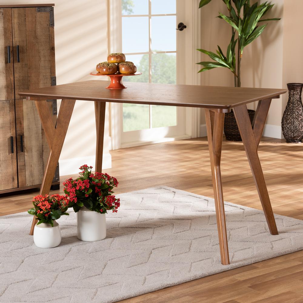 Sahar Mid-Century Modern Transitional Walnut Brown Finished Wood Dining Table. Picture 14