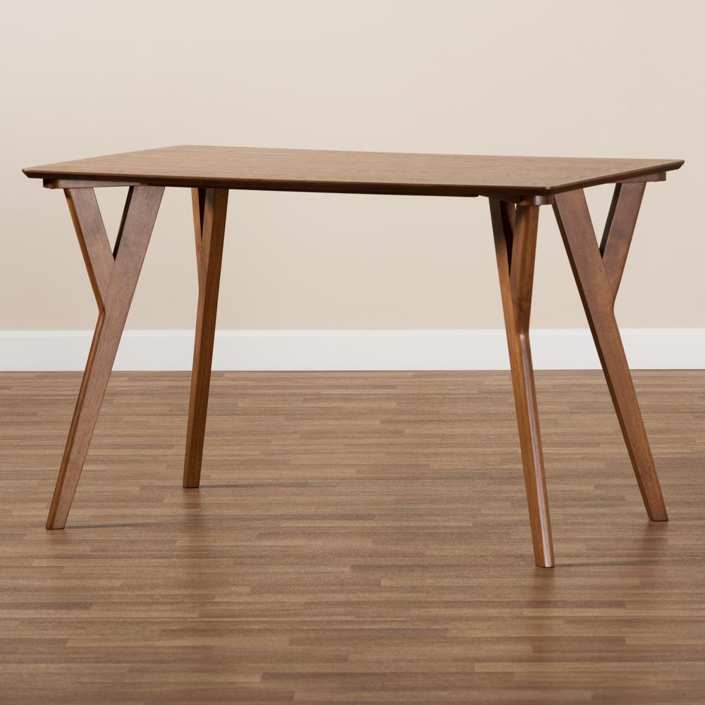 Sahar Mid-Century Modern Transitional Walnut Brown Finished Wood Dining Table. Picture 15