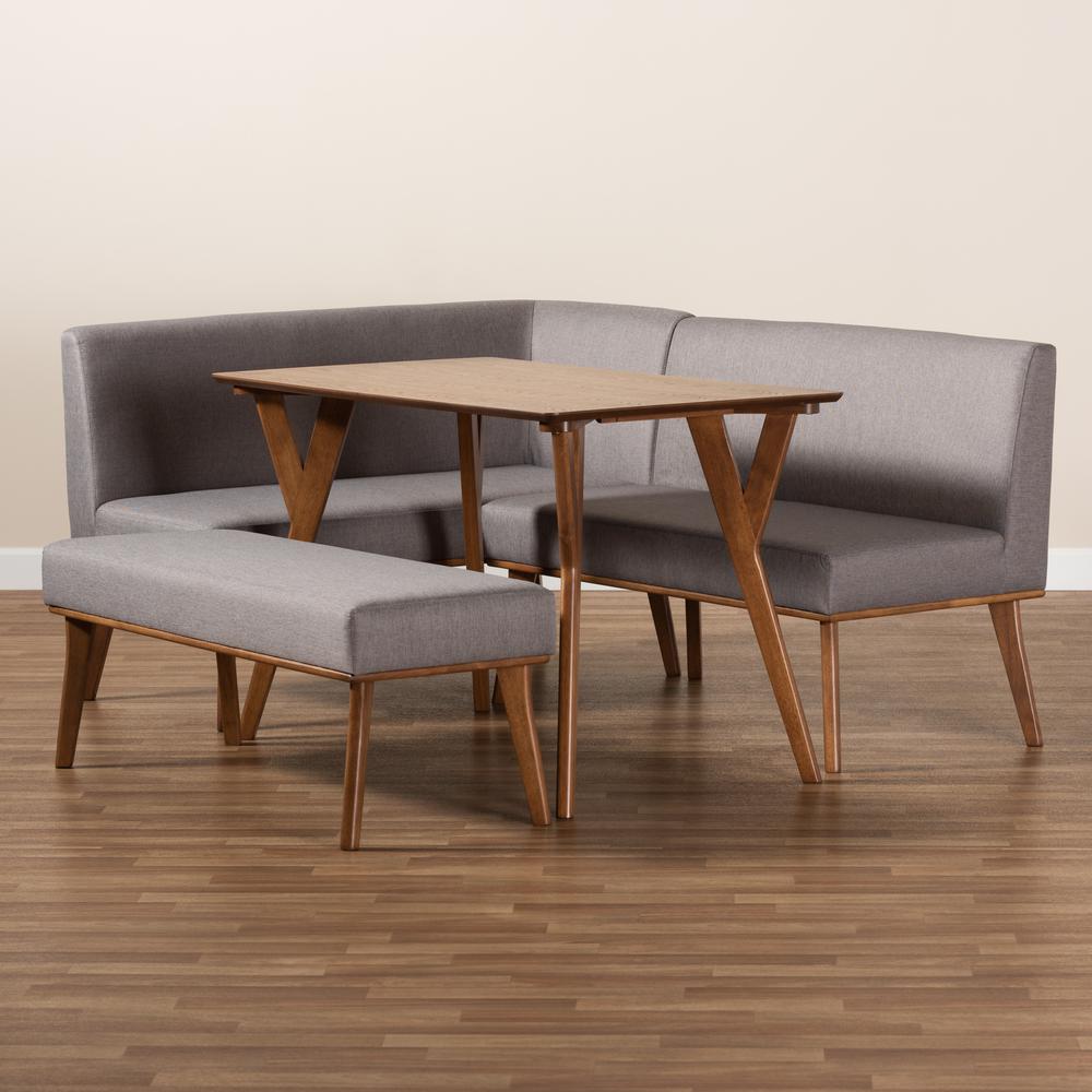Grey Fabric Upholstered and Walnut Brown Finished Wood 4-Piece Dining Nook Set. Picture 21