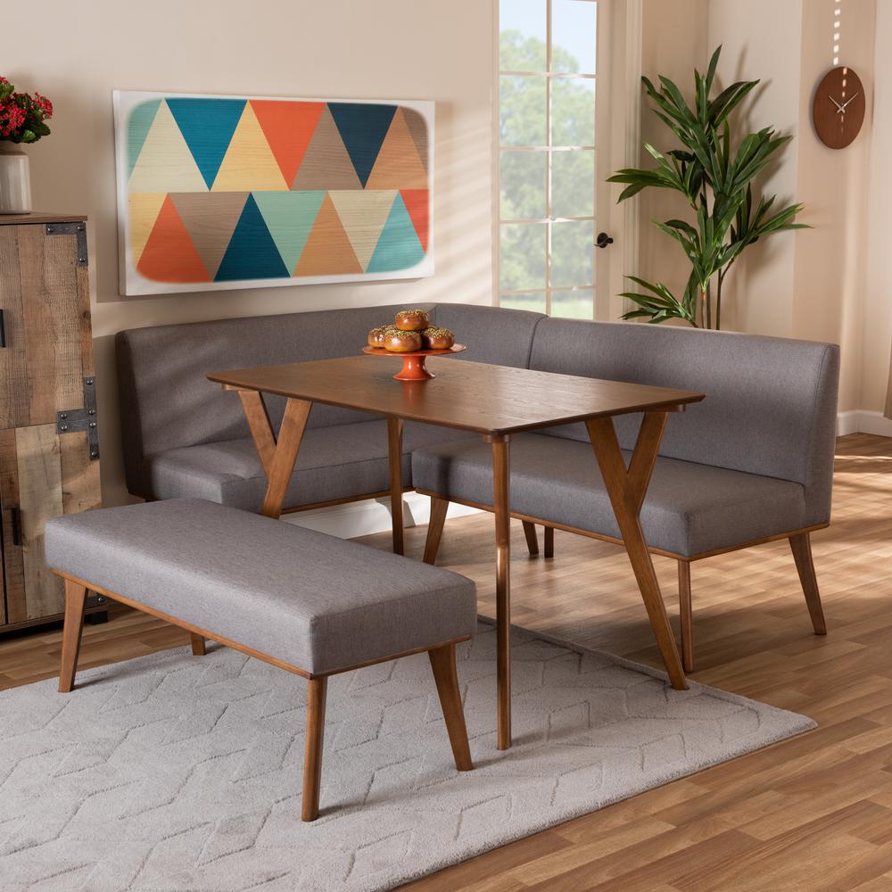 Grey Fabric Upholstered and Walnut Brown Finished Wood 4-Piece Dining Nook Set. Picture 20