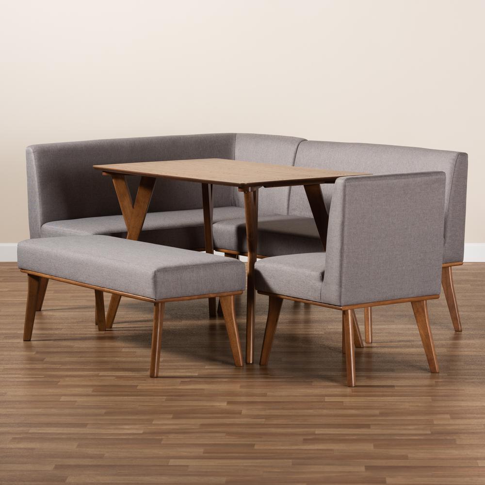 Grey Fabric Upholstered and Walnut Brown Finished Wood 5-Piece Dining Nook Set. Picture 23