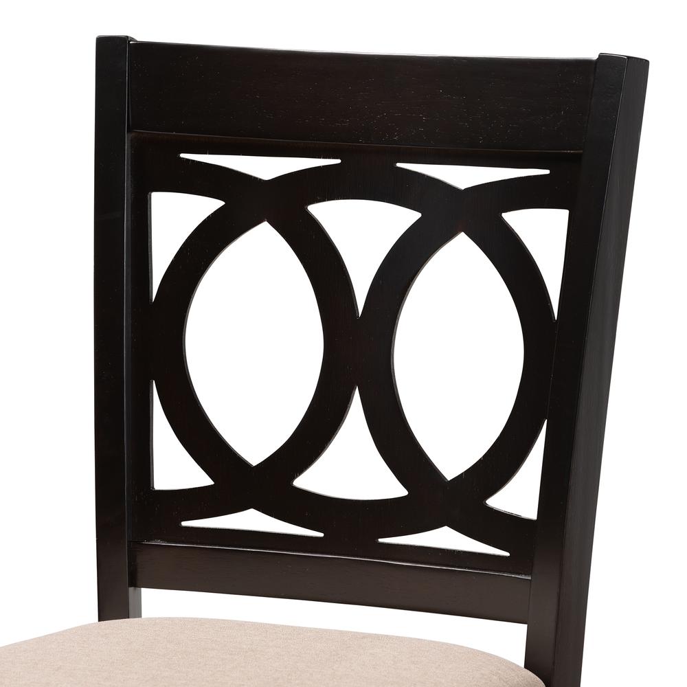 Sand Fabric Upholstered and Espresso Brown Finished Wood 2-Piece Bar Stool Set. Picture 13