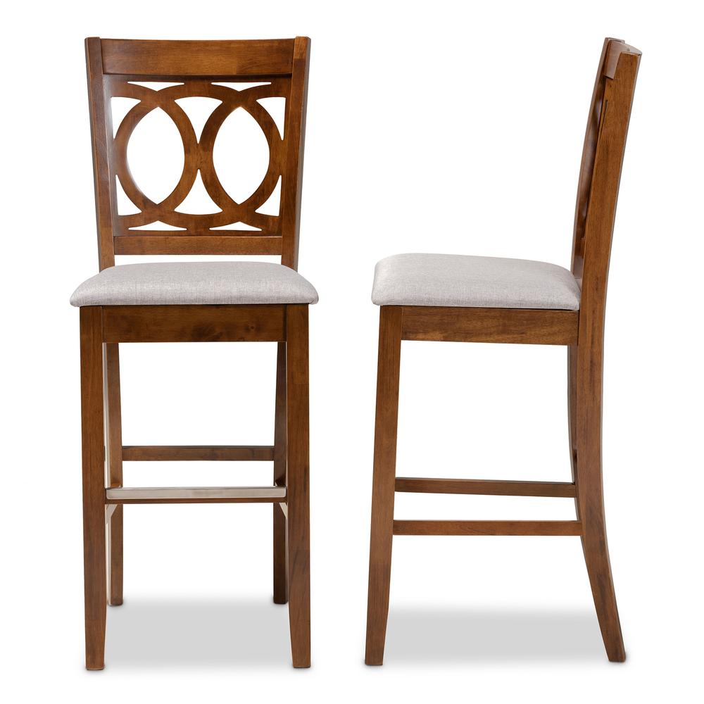 Grey Fabric Upholstered and Walnut Brown Finished Wood 2-Piece Bar Stool Set. Picture 12