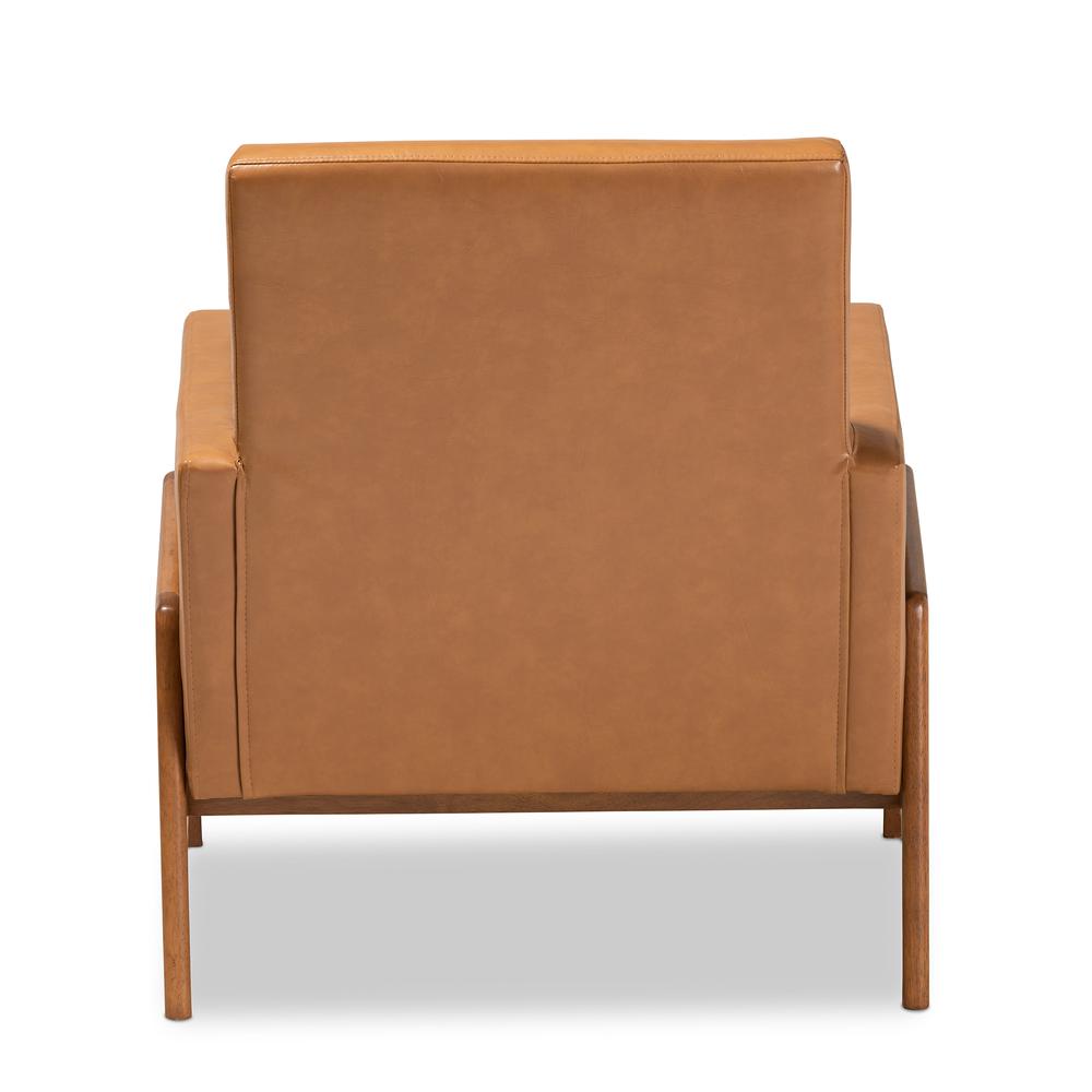 Leather Upholstered and Walnut Brown Finished Wood Lounge Chair. Picture 13