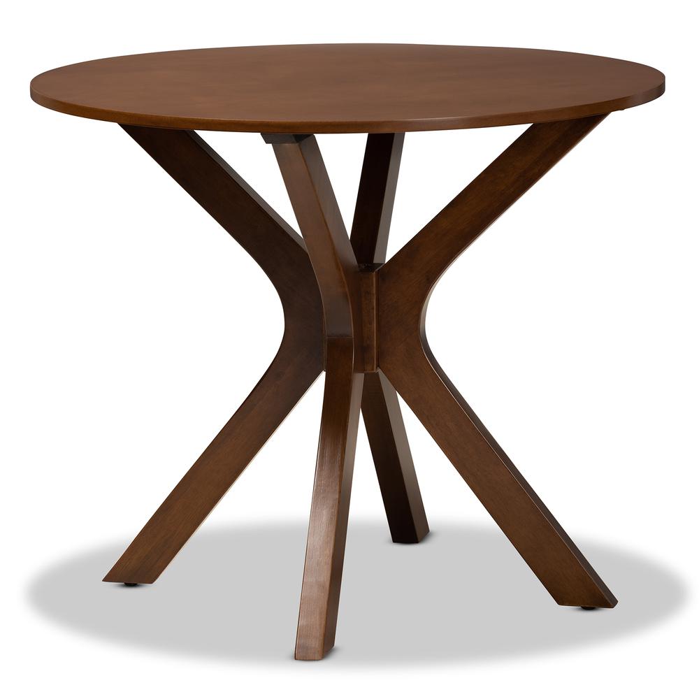 Walnut Brown Finished 34-Inch-Wide Round Wood Dining Table. Picture 8