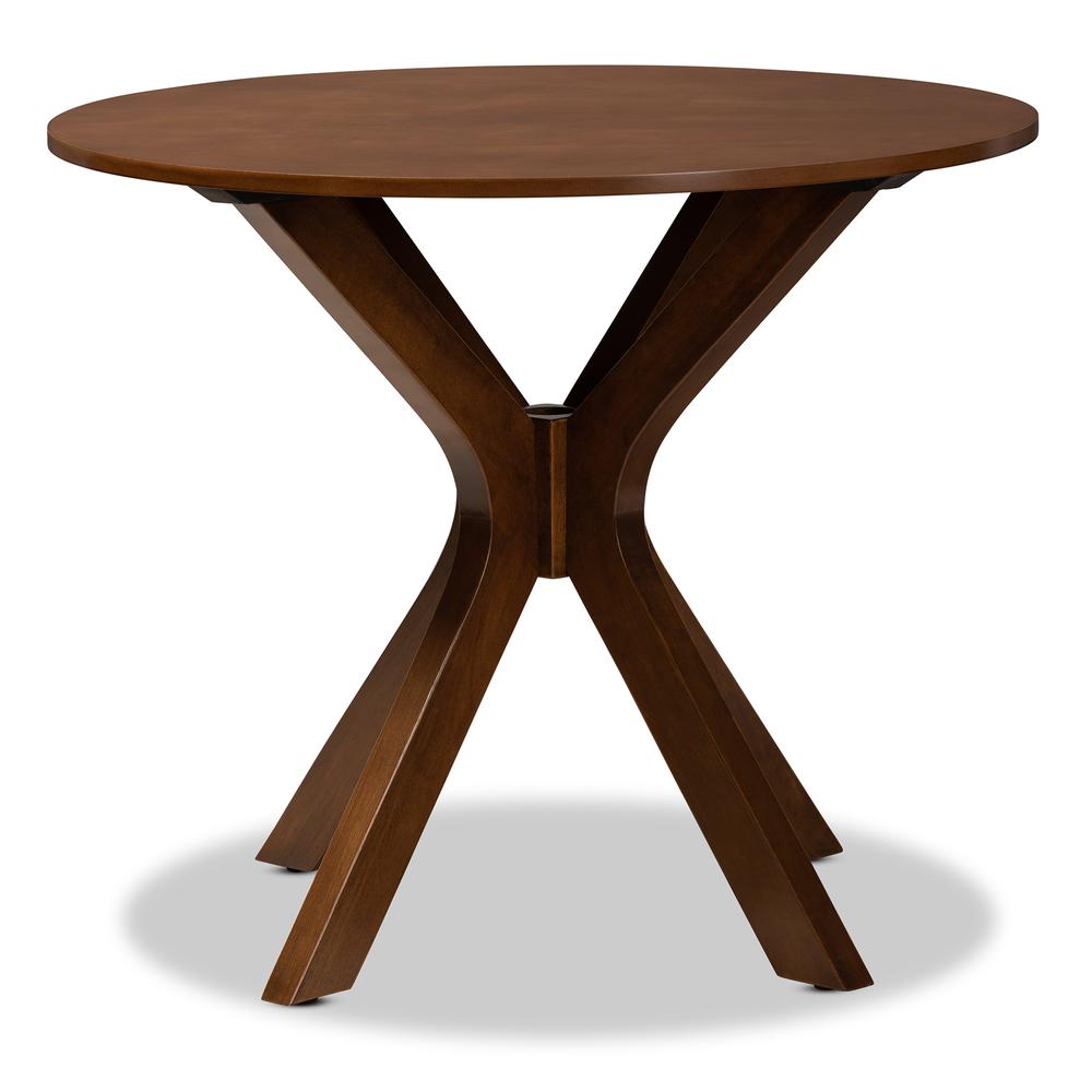 Walnut Brown Finished 34-Inch-Wide Round Wood Dining Table. Picture 9