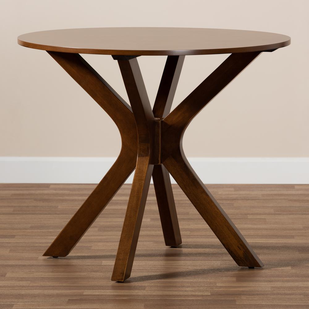 Walnut Brown Finished 34-Inch-Wide Round Wood Dining Table. Picture 13