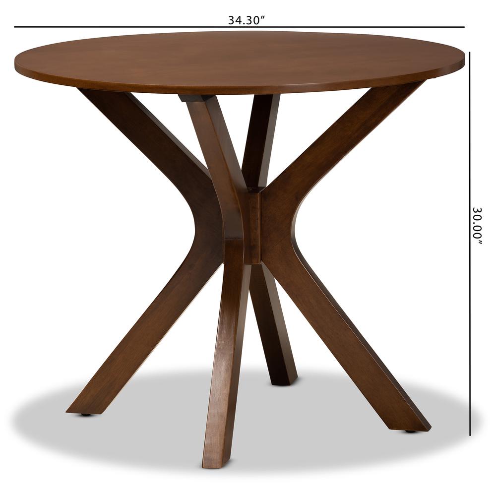 Walnut Brown Finished 34-Inch-Wide Round Wood Dining Table. Picture 14