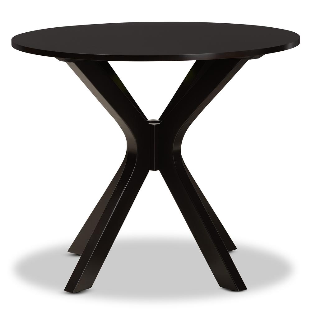 Dark Brown Finished 34-Inch-Wide Round Wood Dining Table. Picture 9