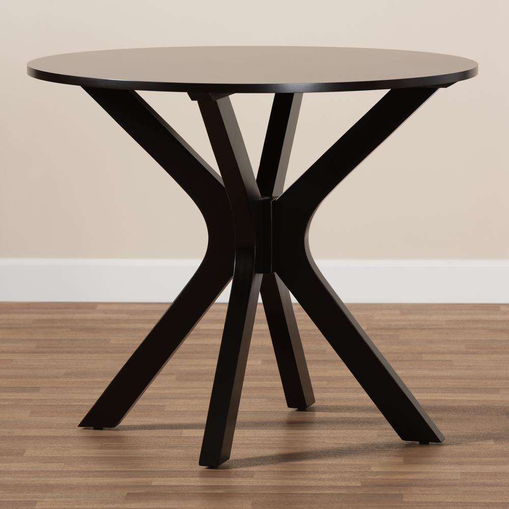 Dark Brown Finished 34-Inch-Wide Round Wood Dining Table. Picture 13