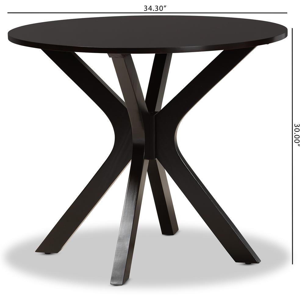Dark Brown Finished 34-Inch-Wide Round Wood Dining Table. Picture 14