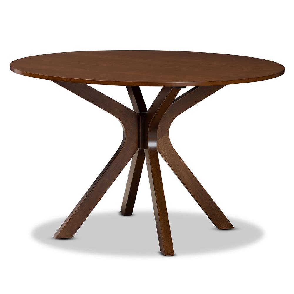 Walnut Brown Finished 45-Inch-Wide Round Wood Dining Table. Picture 8