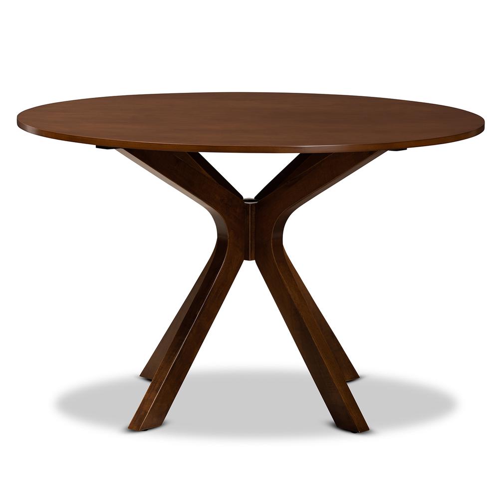 Walnut Brown Finished 45-Inch-Wide Round Wood Dining Table. Picture 9
