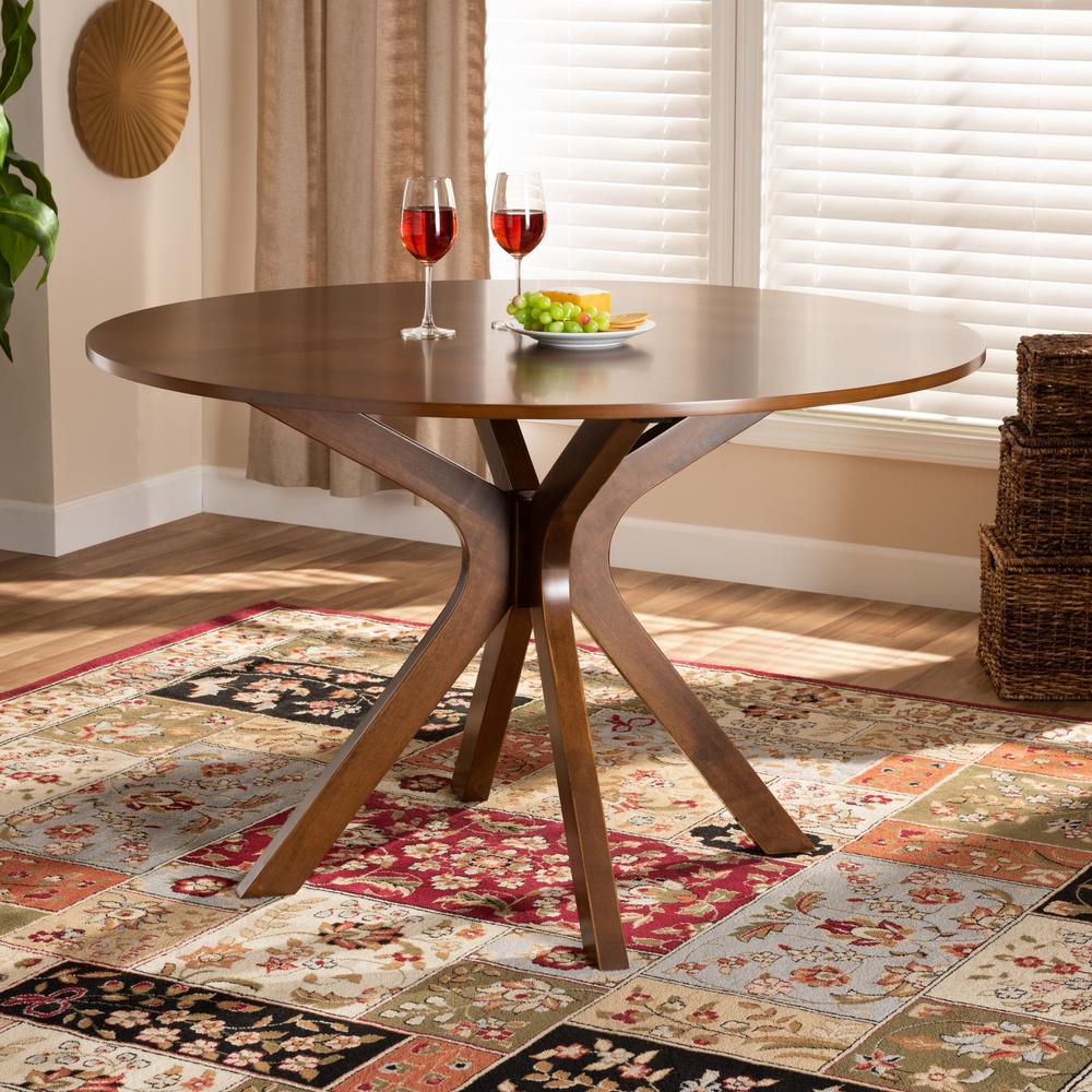 Walnut Brown Finished 45-Inch-Wide Round Wood Dining Table. Picture 12