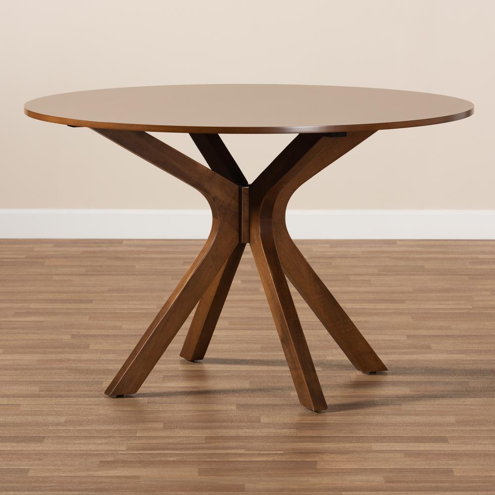 Walnut Brown Finished 45-Inch-Wide Round Wood Dining Table. Picture 13