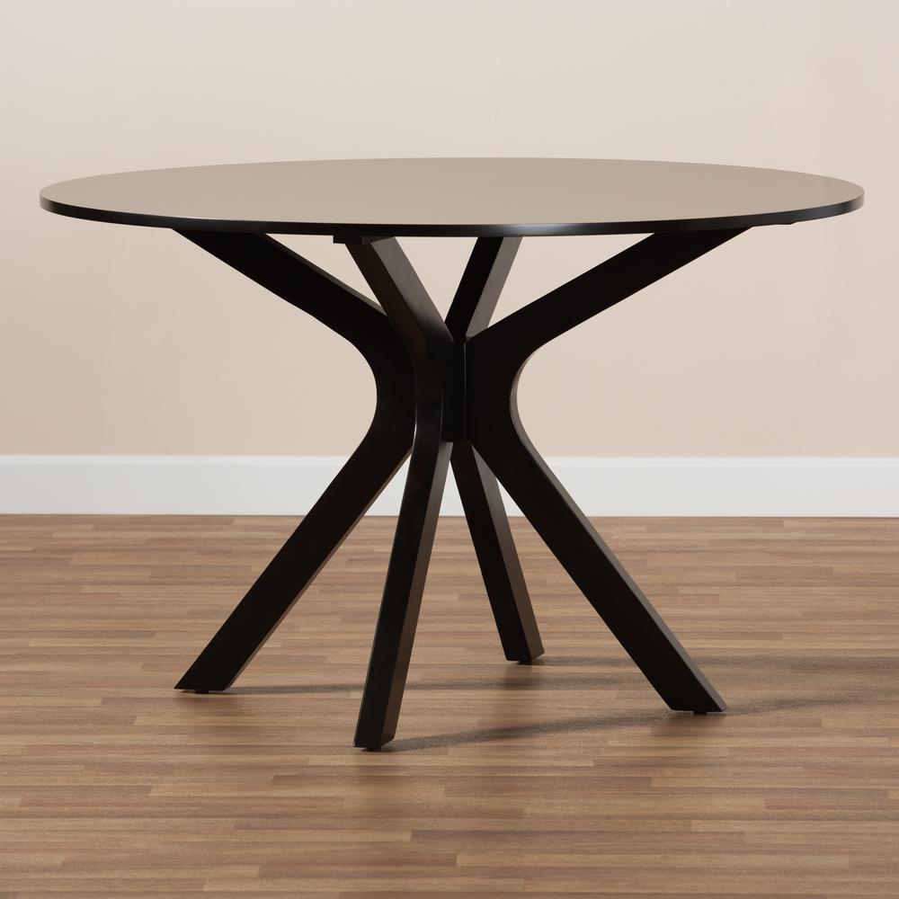 Dark Brown Finished 45-Inch-Wide Round Wood Dining Table. Picture 13