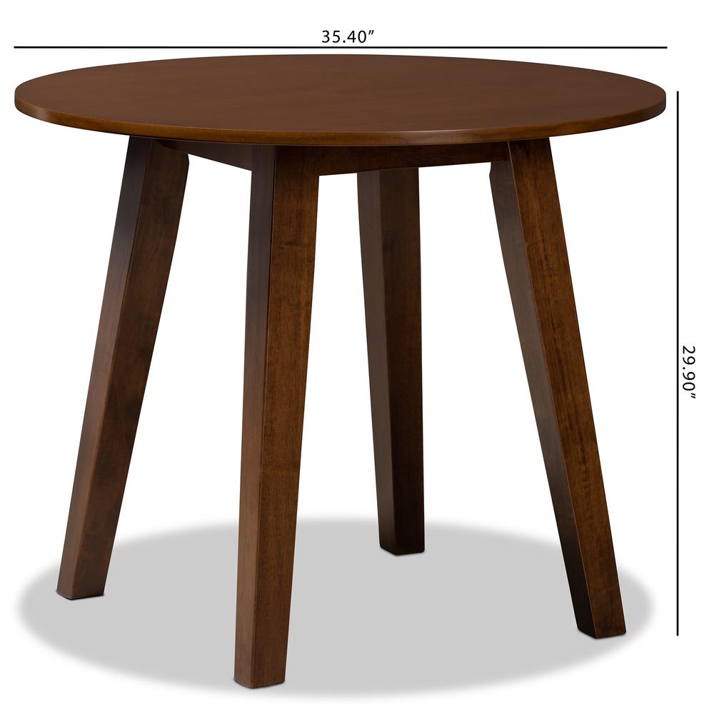 Walnut Brown Finished 35-Inch-Wide Round Wood Dining Table. Picture 14