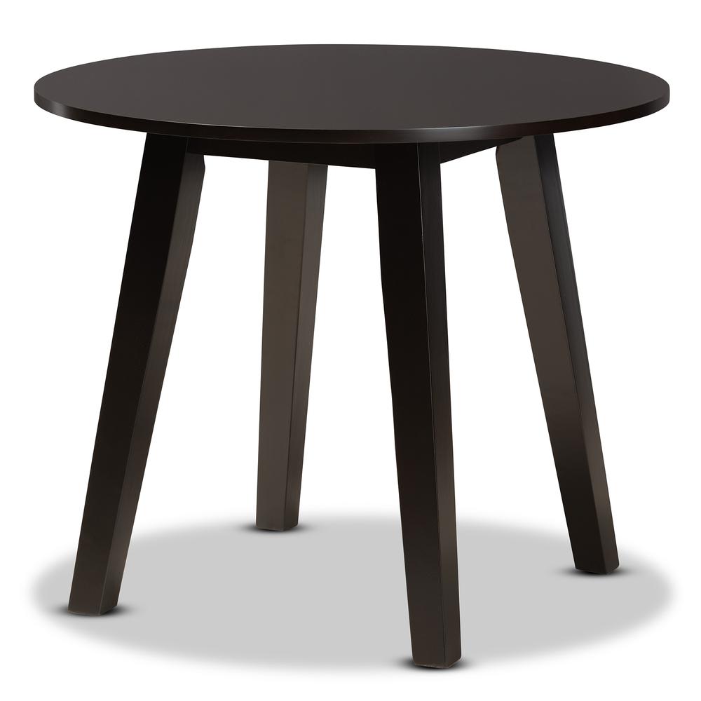 Dark Brown Finished 35-Inch-Wide Round Wood Dining Table. Picture 8