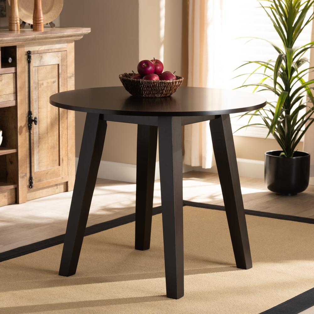 Dark Brown Finished 35-Inch-Wide Round Wood Dining Table. Picture 12
