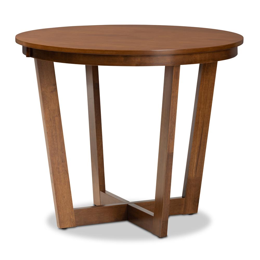 Alayna Modern and Contemporary Walnut Brown Finished 35InchWide Round Wood Dining Table. Picture 1